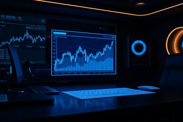 Financial advisory desk with market charts on screen
