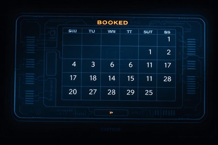 Illuminated calendar grid with a booked time slot