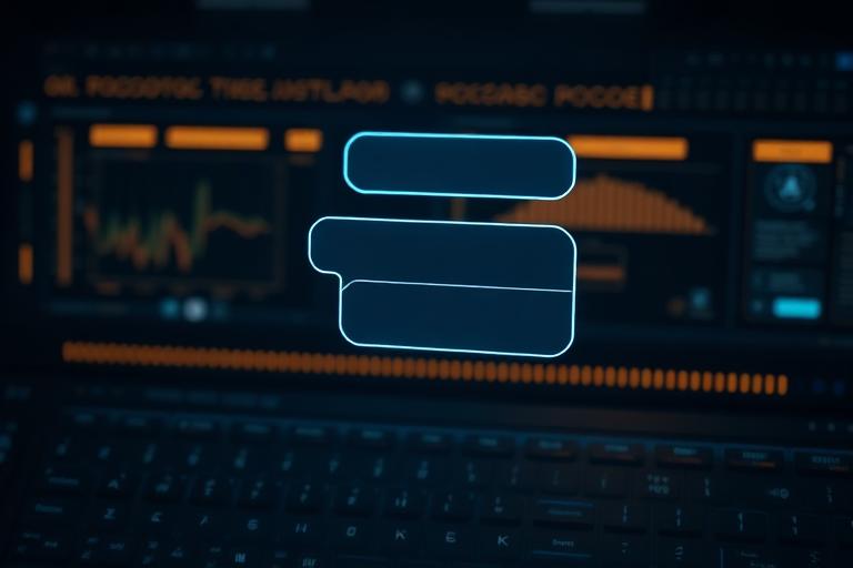 Holographic chat interface panels on a dark console
